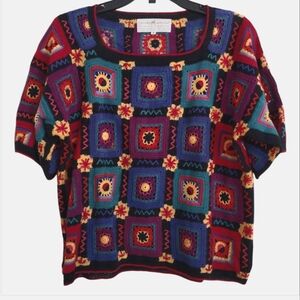 Peruvian Connection Vintage 100% Pima Cotton Colorful Geometric Sweater Medium